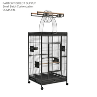 Grande cage à perroquets en fer massif avec plateau de jeu supérieur, base roulante, étagère de rangement et rebord anti-éclaboussures pour l'élevage et l'exposition des grands oiseaux