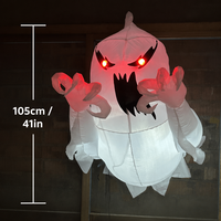 Décoration d'Halloween Gonflable Fantôme Blanc de 105 cm pour Fenêtre avec Yeux LED Rouges, Ventouses et Souffleur