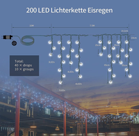 Guirlande lumineuse décorative de Noël en forme de glaçon, 300 LED, Ra50, 2700K, blanc chaud, 6 m, PVC, intérieur/extérieur, IP44, certifiée CE, garantie 1 an