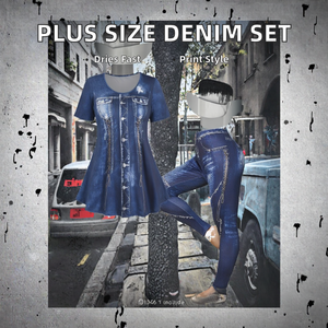 Conjunto de 2 Piezas de Camiseta y Pantalones Capri con Estampado Denim, Transpirable, Informal, para Mujer, Tallas Grandes, Personalizable - Product Image 2