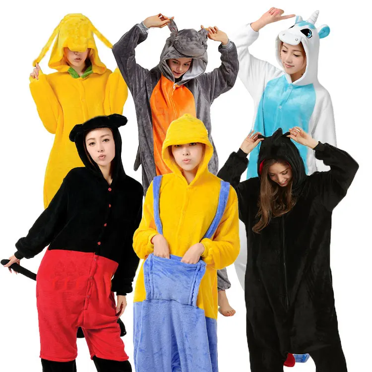 Hot Selling Winter Volwassen Dier Eend Onesie Haai Kat Vos Kigurumi Pyjama Aap Cartoon Kostuums Vrouwen Nachtkleding