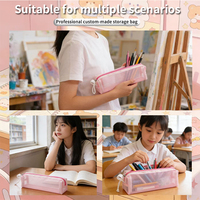 Trousse à crayons transparente en nylon de style japonais, couleur unie, petite taille, portable, fermeture éclair, pour l'école