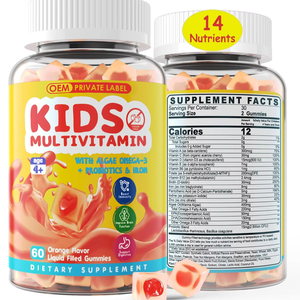 Kinder-Multivitamin-Gummis mit Eisen, Probiotika, Algen, <span class=keywords><strong>Vitamin</strong></span> A, C, D, Methyl-B12, Folat, <span class=keywords><strong>B6</strong></span>, Zink, Biotin, individueller Geschmack - Product Image 1