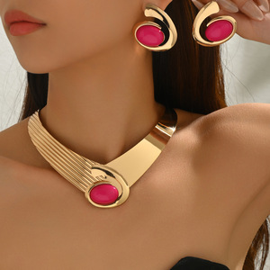 Luxurious Fashion Bold Elegant Africa Turquoise Boho <b>Stacked</b> Acrylic Gold Plated Exaggerated Jewelry Sets for European Women - Product Image 4