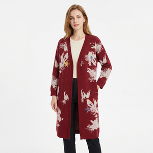 OEM ODM Style européen, col en V, tricot, ouverture sur la poitrine, manches longues, pull long décontracté pour femmes, cardigan d'hiver - Product Image 1