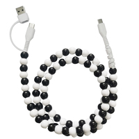 Kabel Data buatan tangan, kabel pengisian daya Cepat mutiara warna-warni kreatif portabel 2 in 1 USB ke Tipe C kabel Data USB C