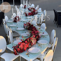 Salle à manger d'hôtel 4 pièces en métal combinaison complète ronde en forme de S MDF haut blanc brillant Table de mariage