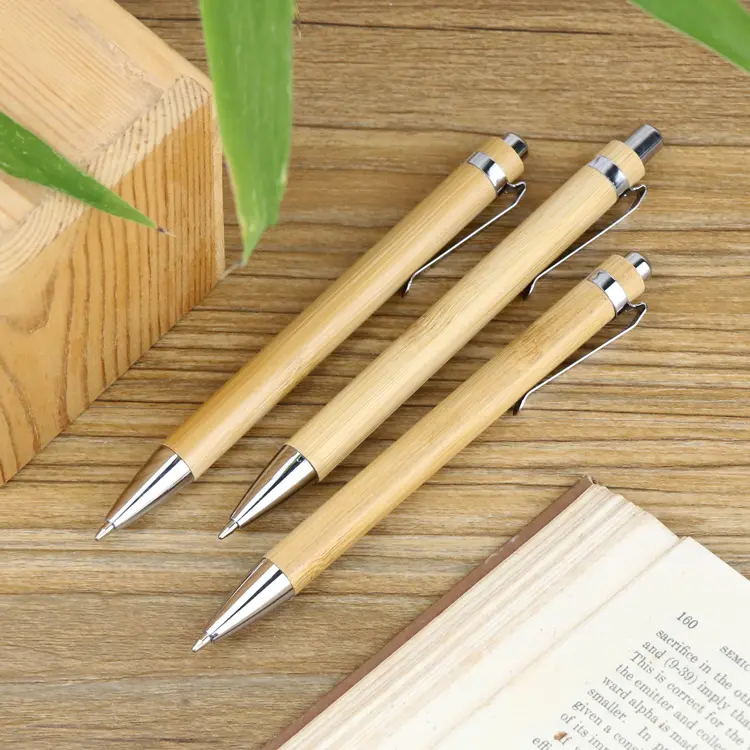 कार्यालय और स्कूल बांस पेन उत्कीर्ण लोगो पेन के साथ धातु भागों के साथ 2024 बांस पेन बांस