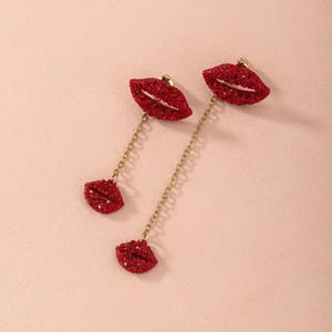 Venta al por mayor de moda largo labio en forma de diamante Stud pendientes para las mujeres aleación colgante pendientes - Product Image 5