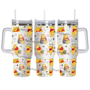 Ly giữ nhiệt hình gấu dễ thương 40OZ có quai cầm và ống hút, ly hoạt hình 40oz, cốc du lịch ngoài trời kèm hộp quà tặng - Product Image 6