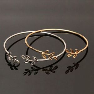 Brazalete Abierto Ajustable de Aleación de Zinc con Dije de Hoja para Mujer, Chapado en Plata/Oro, Inoxidable, de Moda, Casual/Deportivo, <span class=keywords><strong>Jiesheng</strong></span> - Product Image 5