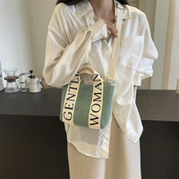 Bolso Tote Casual para Mujer, Mini, de Lona, con Diseño de Letras, Colores Contrastantes, Cierre Magnético