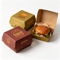 Boîte à hamburger pliable en papier kraft robuste et écologique Idecor, logo personnalisé (quatre couleurs/estampage à chaud), résistante à l'huile et à la graisse