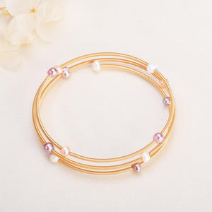14K <b>Gold</b>-Plated Freshwater Pearl Three-Layer <b>Bracelet</b> Adjustable Mixed Color 5-6mm Elastic <b>Beaded</b> Fashion Jewelry - Product Image 3