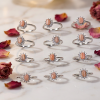 Nouveautés : Bagues ajustables en argent avec cristaux de rhodochrosite rose naturelle, pierres de guérison, pour cadeau