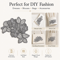 Applique en dentelle florale grise, garniture brodée de fleurs et de feuilles pour robes, chemisiers, sacs, vêtements et décoration de mode DIY.