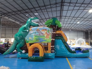 Château gonflable géant T-Rex - Toboggan à thème jurassique pour enfants, maison de rebond avec toboggan, combo gonflable - Product Image 1