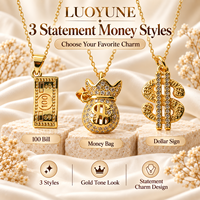 LUOYUNE Collier pendentif porte-bonheur doré avec motif billet de banque, sac d'argent et signe dollar, bijou scintillant et audacieux, cadeau pour hommes et femmes