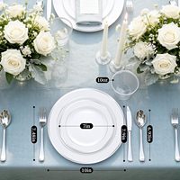 Lot de 150 pièces de vaisselle jetable en plastique blanc avec bord argenté, comprenant 25 assiettes plates, 25 assiettes à dessert, 25 fourchettes, 25 couteaux, 25 cuillères et 25 gobelets, sans BPA