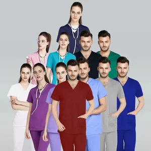 12 colors burgundy maroon doctor polyester cotton hospital uniforms medical scrubs