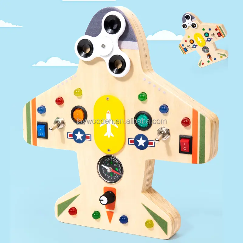 モンテッソーリ木製感覚ボード1歳LEDライトスイッチ飛行機ビジーボードおもちゃボタン付き教育玩具幼児