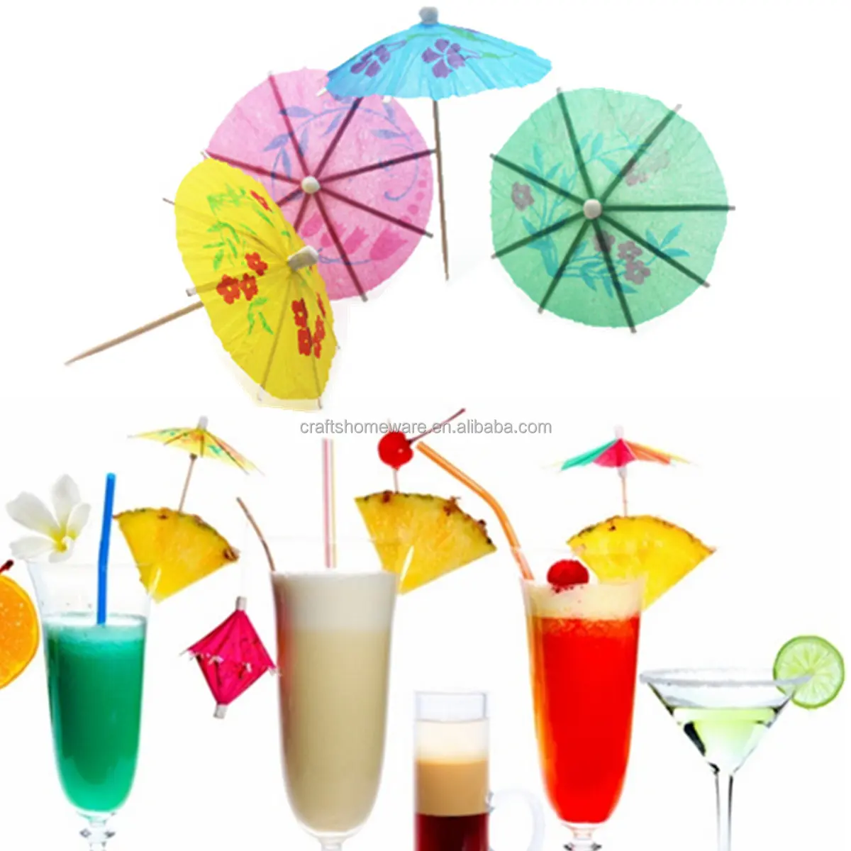 wholesale creative multi color decorative picks paper cocktail umbrella, hawaii cocktail umbrella for decora