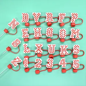 Wholesale New Letter Number Drinking Accessories 10mm Pink Straw Toppers Accessories Drinking Charms For Alphabet