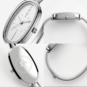 Bracelet-montre vintage ovale ouvert pour femme, design bracelet doré, échelle simple - Product Image 6