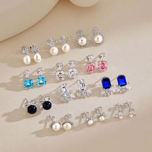 Dylam Luxurious Design Women <b>Fine</b> Jewelry Hypoallergenic S925 Silver Rhodium Plated Blue Clear 5A Zirconia <b>Stud</b> <b>Earrings</b> - Product Image 2