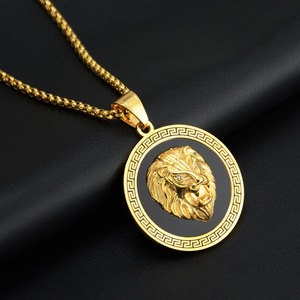 שחור ציור זהב האריה קיר דפוס מגולף עגול שרשרת היפ הופ סגנון - Product Image 2