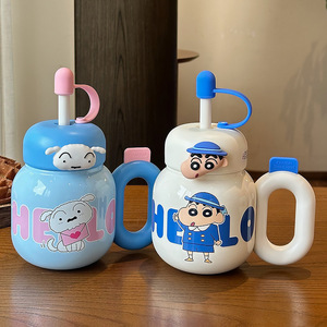 Taza Aislada Crayon Shinchan de 500 ml con Pajita y Asa para Uso en Oficina, Nuevo Estilo Verano 2025 - Product Image 2