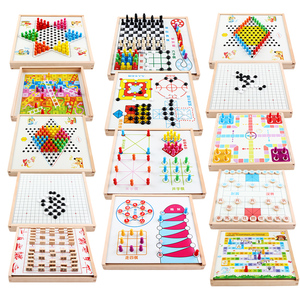 Classic Early Education Toddlers Kids 27 in 1 Board Games Animal/Aeroplane/Chinese Chess/<strong>Draughts</strong>/Gobang <strong>Set</strong> - Product Image 3