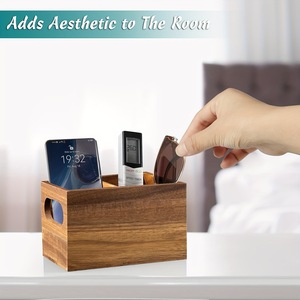 Caja de Almacenamiento para Control Remoto de Madera, Organizador Compartimentado Cuadrado, Color Madera Natural, Organizador de Escritorio con Parte Superior Abierta - Product Image 2