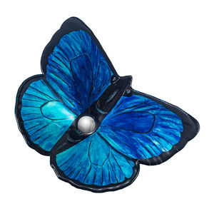 Lavabo navire en verre, salle de bain, évier bleu en forme de papillon, peinture à la main - Product Image 5