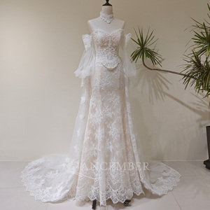 LY149 Royal Sweetheart Lace Embroidery Neckline Mermaid <b>Wedding</b> <b>Dress</b> With <b>Detachable</b> <b>Train</b> - Product Image 1