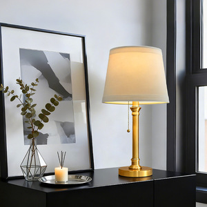 Modern Brass Table Lamp E27 LED Off White Shade Eye Caring Desk <b>Light</b> For Bedroom Living Room <b>Decor</b> - Product Image 4
