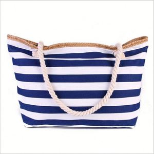 China Manufacturer's Private Label Fashion Stripe Canvas Beach Tote <b>Bag</b> with Dual Rope Handles Customizable Foldable Design - Product Image 1
