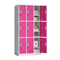 Armoire métallique à 9 portes, verticale, multi-compartiments, cadre blanc, intérieur magenta, pour mobilier de bureau, casier de rangement en acier