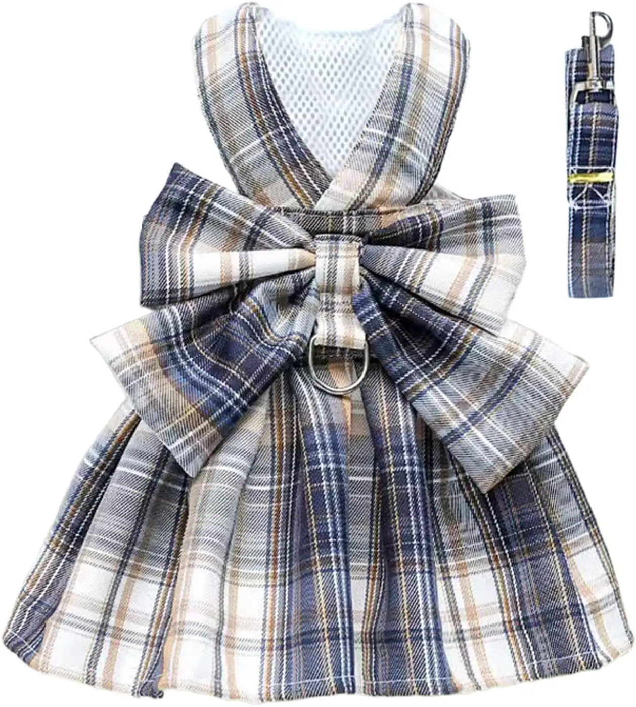 Atacado Primavera Verão Cachorro Coelho Roupas Moda Bow Tie Harness Leash Set Plaid Dog Princess Dress Cute Dog Dresses