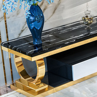 Ensemble Table et Chaises de Salle à Manger de Luxe Style Royal Turc en Métal, Mobilier Classique Moderne avec Plateau en Marbre, 6 Places
