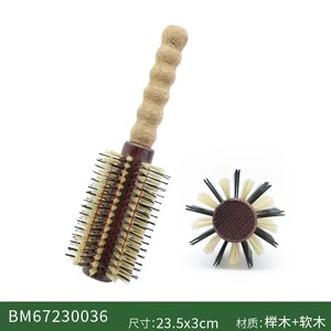 Wholesale Compact Anti-Static Wooden <strong>Round</strong> <strong>Brush</strong> for Curly Hair New Cork Nylon &amp; Boar Bristle Custom Hair Comb - Product Image 4