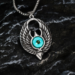 Yunnique – collier avec pendentif en acier inoxydable pour hommes, en forme d'aigle, avec incrustation de pierres précieuses bleues, design géométrique, bijoux cadeau - Product Image 1