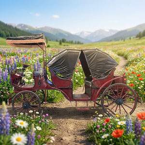 Charrette à chevaux électrique populaire rouge pour le tourisme, style européen, avec auvent pare-soleil, pour mariage, modèle citrouille - Product Image 1