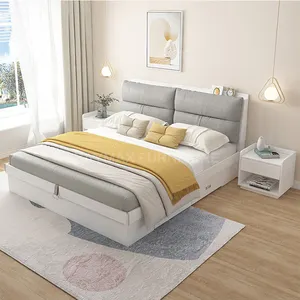 Home mobiliário de madeira cama de casal com gaslift armazenamento caixa alta com gavetas