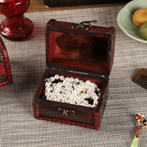 Vintage Wooden Jewelry <b>Box</b> Set <b>Red</b> Decorative Storage <b>Box</b> With Lid Flip Opening For Home Wedding Gift Packaging Prop - Product Image 3