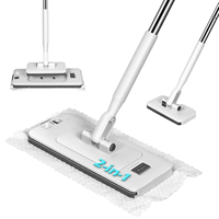 Serpillère plate jetable 2-en-1 mains libres avec manche télescopique en métal de 47 pouces |   Snap-Grip Mini Design Tissu en microfibre sans contact
