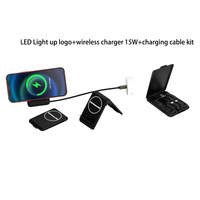 Pengisi Daya Nirkabel 15W Dengan Penyangga Ponsel Lipat, Kotak Organizer Kabel Multi Pengisi Daya Logo LED Bercahaya Kustom Hadiah Perusahaan
