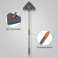 Serpillère triangulaire multi-surfaces avec manche extensible en acier inoxydable, 2 en 1, chiffons de nettoyage pour les coins, les fenêtres, le verre et le sol