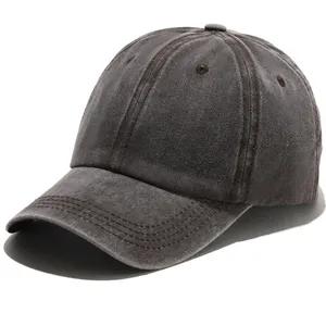 หมวกเบสบอลสำหรับผู้ชายและผู้หญิงหมวกเบสบอลผ้าย้อมสีพื้นปรับได้6แผงสไตล์วินเทจ