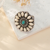 2023 plus récent rétro bohème coloré rond turquoise bague réglable pour femme